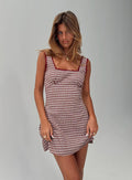 side view of model wearing Princess Polly Dasha Mini Dress Red Check Petite Square Neck