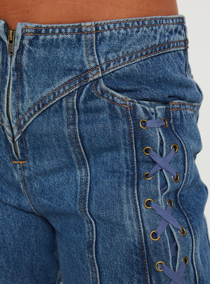 product Princess Polly Low Rise Jeans  Day Dream Tie Up Jeans Blue Denim