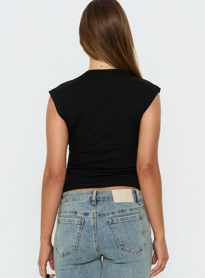 Delectable Tie Detail Short Sleeve Top Black