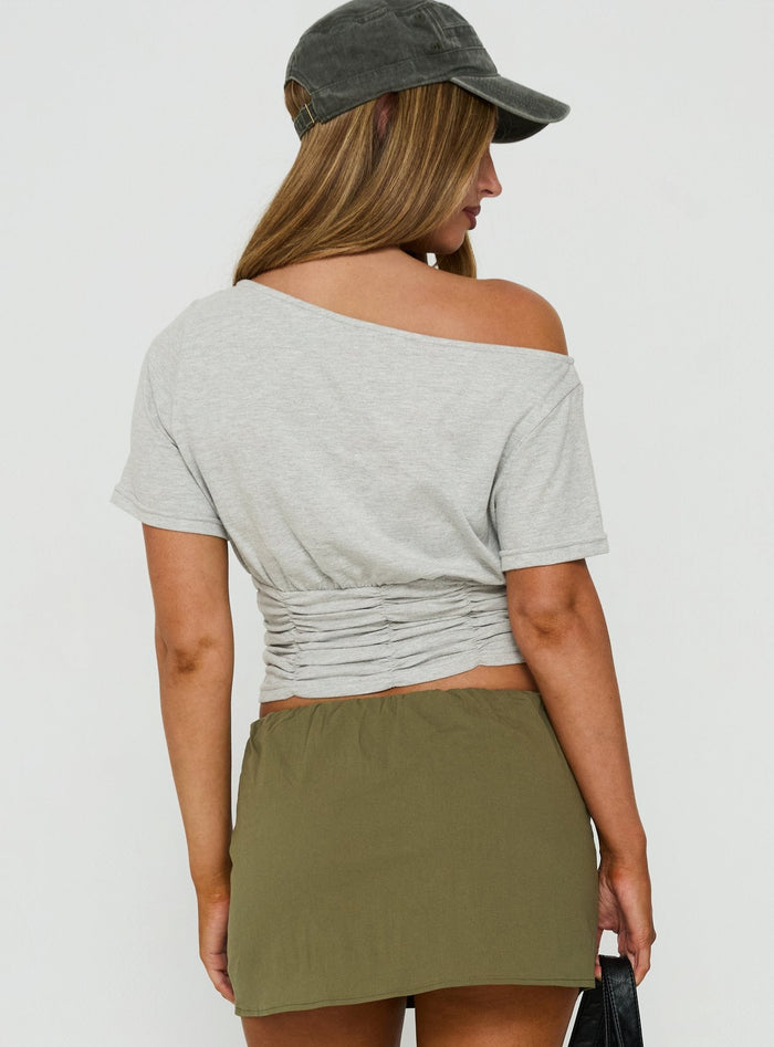 Delmira Off Shoulder Cinched Top Grey Marle