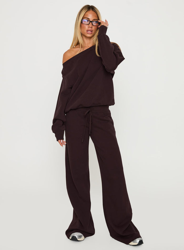 side view of model wearing Princess Polly Dodie Wide Leg Pants Washed Brown High Rise Pants