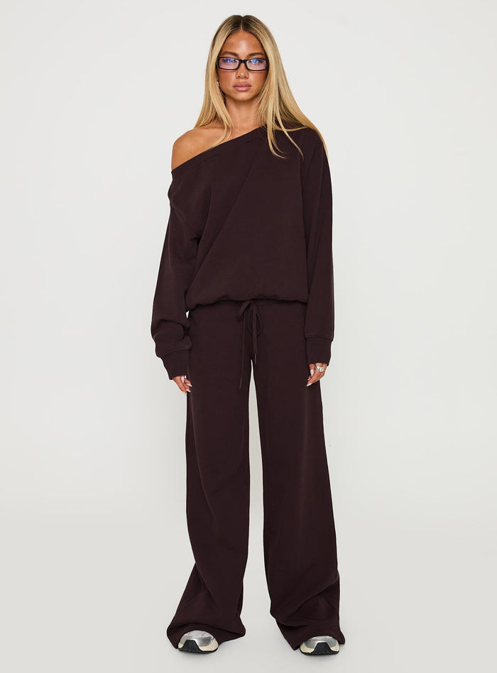 front view of model wearing Princess Polly Dodie Wide Leg Pants Washed Brown High Rise Pants