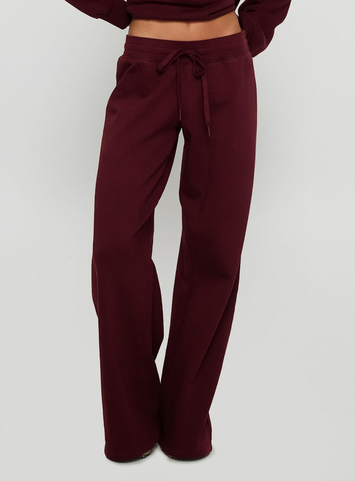 back view of model wearing Princess Polly Dodie Wide Leg Pants Washed Currant Mid Rise Pants