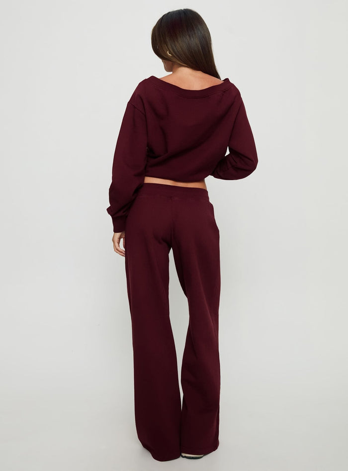 back view of model wearing Princess Polly Dodie Wide Leg Pants Washed Currant Mid Rise Pants