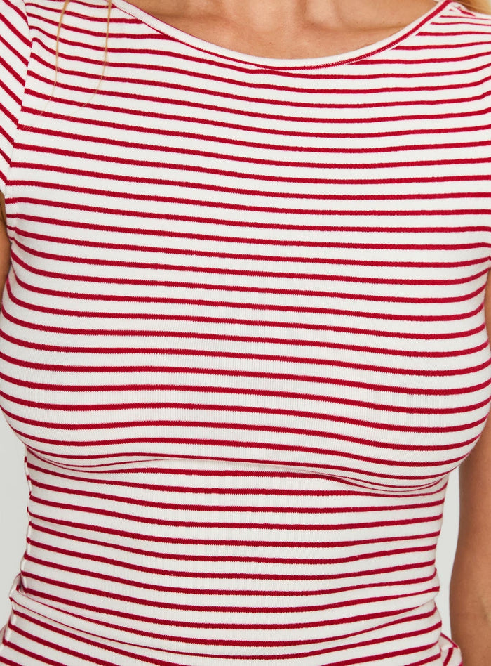 product Princess Polly Drives Me Crazy Backless Top Red Stripe Sleeveless Boat Neck