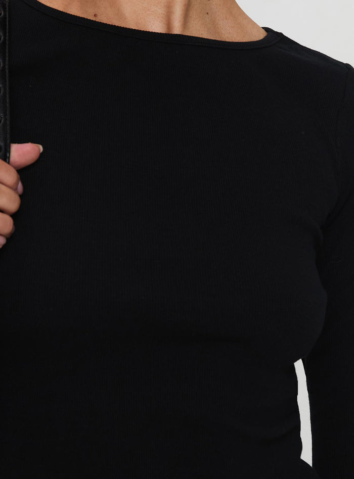 Elaia 3/4 Sleeve Top Black Three Fourth Sleeves Crew Neck
