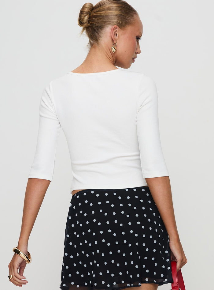 back view of model wearing Princess Polly Elaia 3/4 Sleeve Top White Three Fourth Sleeves Crew Neck