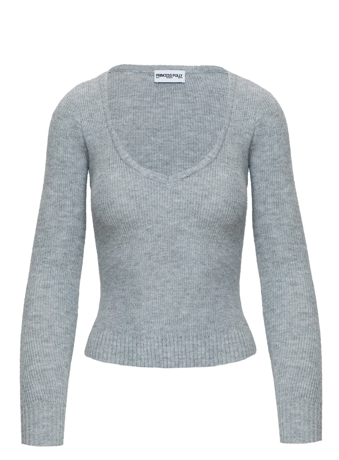 back view of model wearing Princess Polly Elayna Sweater Grey Marle Cropped