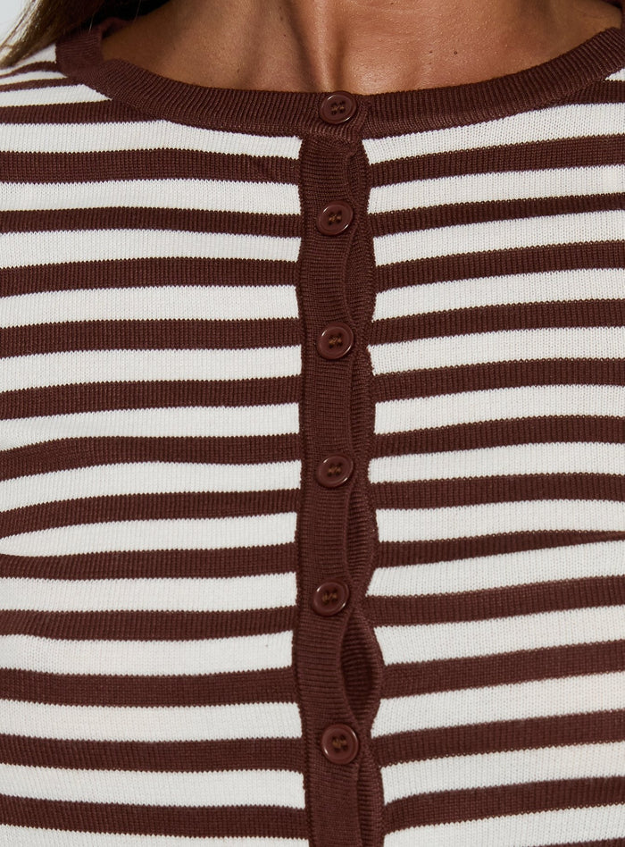 product Princess Polly Elcie Button Up Cardigan Brown Stripe Cropped Jumpers Jumpers
