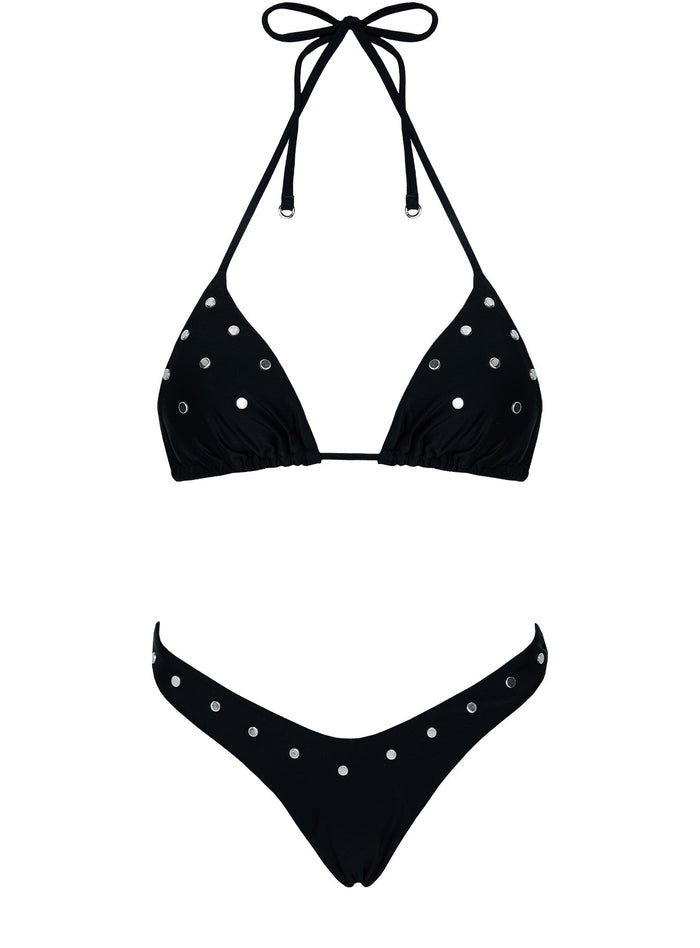Ellie High Cut Studded Bikini Bottoms Black