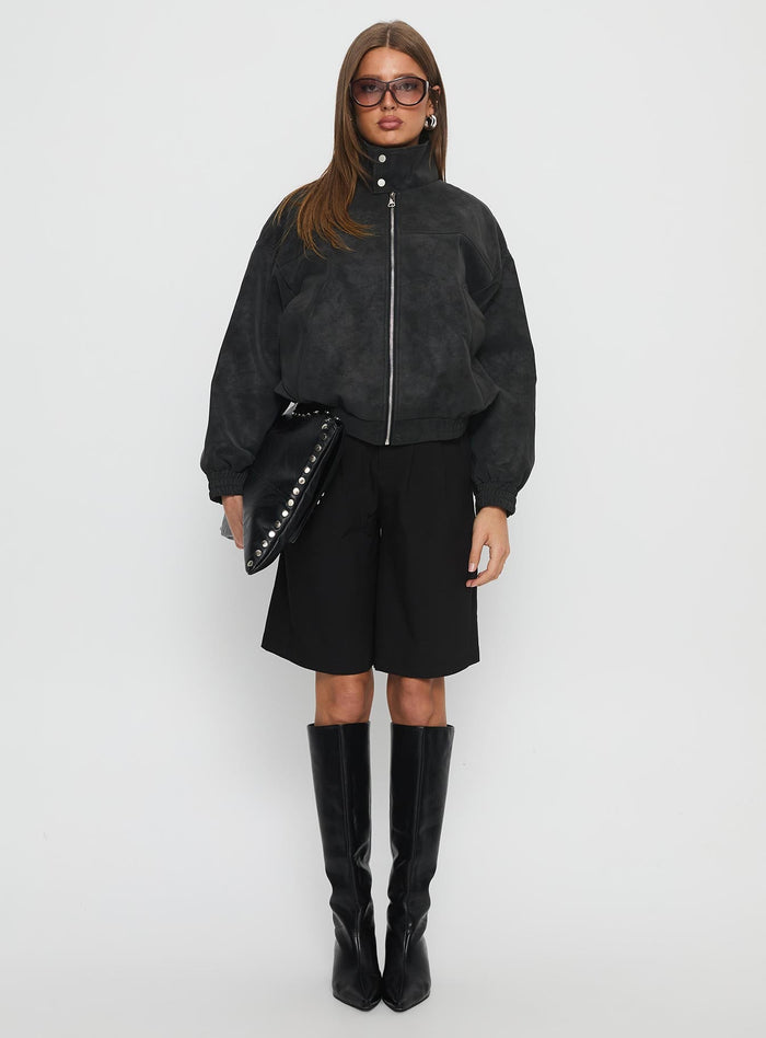 Ellissa Faux Suede Bomber Jacket Black