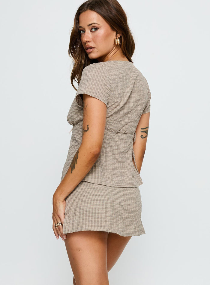 Emmilou Wrap Co-ord Brown Check