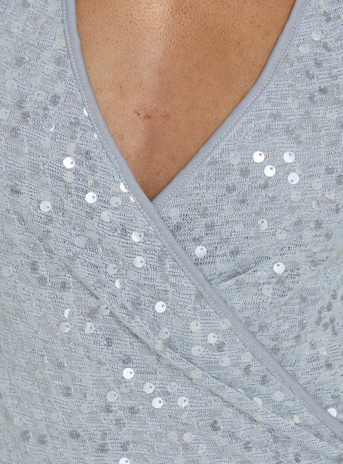 Espheria Low Back Wrap Sequin Maxi Dress Lilac