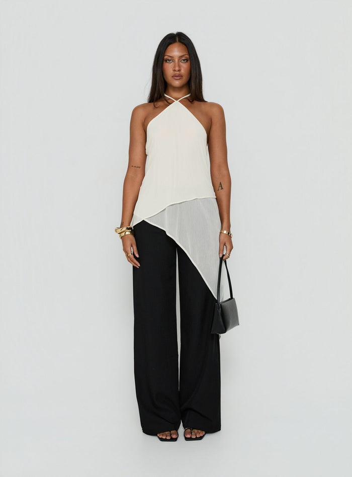 Eternal Optimist Longline Chiffon Arrowneck Top Cream