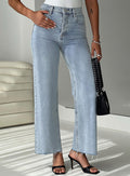 back view of model wearing Princess Polly Fawcett Jeans Light Wash Denim High Waisted