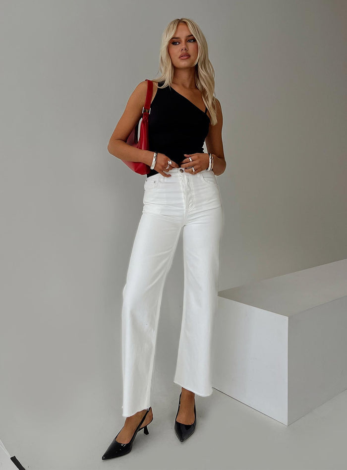 front view of model wearing Princess Polly Fawcett Jeans White High Waisted