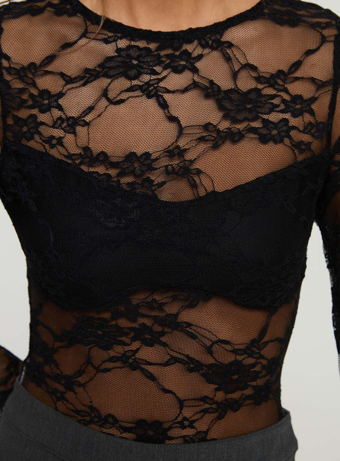 product Princess Polly Feelix Long Sleeve Lace Bodysuit Black Long Sleeve Tops