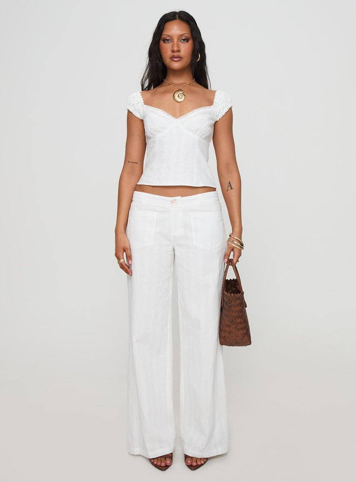 front view of model wearing Princess Polly Fyrie Top White Short Sleeves V-Neck
