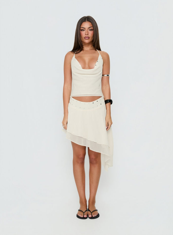 Gemmina Halter Sequin Top Cream
