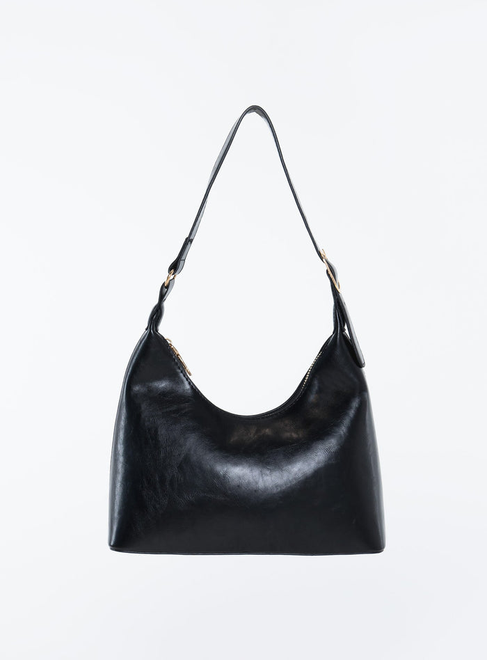 Faux leather shoulder bag Gold-toned hardware, adjustable shoulder strap, zip fastening, internal pocket, flat base