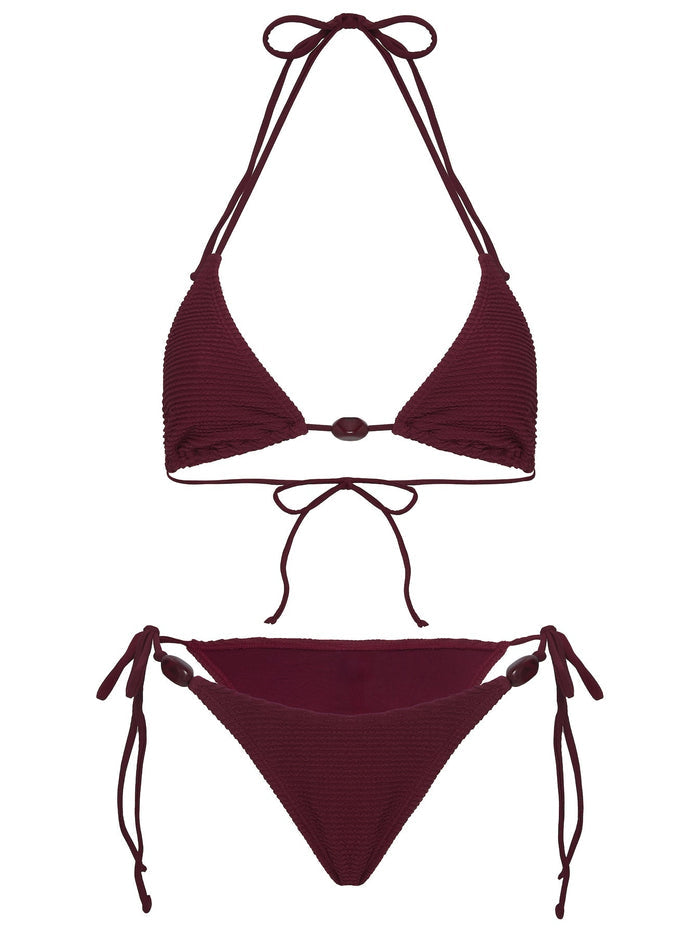 Glora Tie Side Textured Bikini Bottom Red