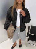 Goldsmith Faux Leather Bomber Jacket Black
