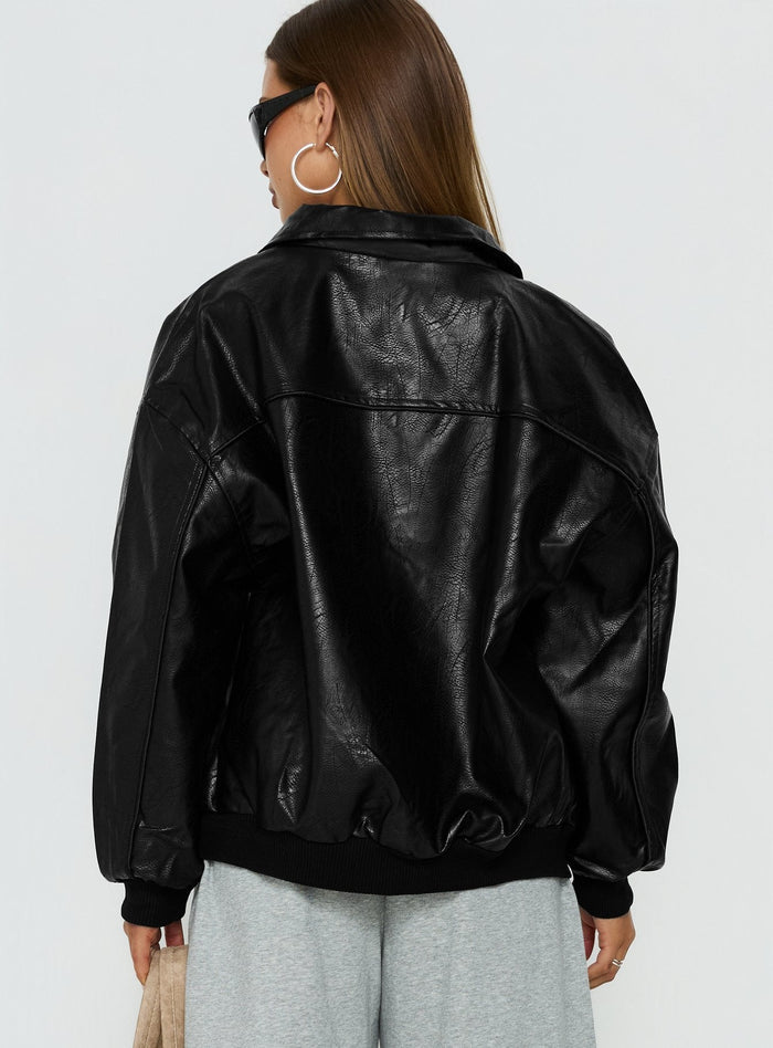 Goldsmith Faux Leather Bomber Jacket Black