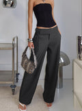 front view of model wearing Princess Polly Good Riddance Pleat Tie Slouch Pants Charcoal Low Rise Pants