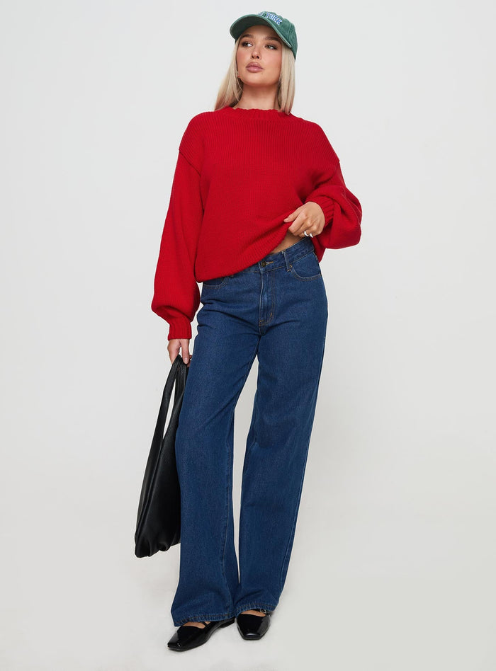 front view of model wearing Princess Polly Harmony Sweater Red