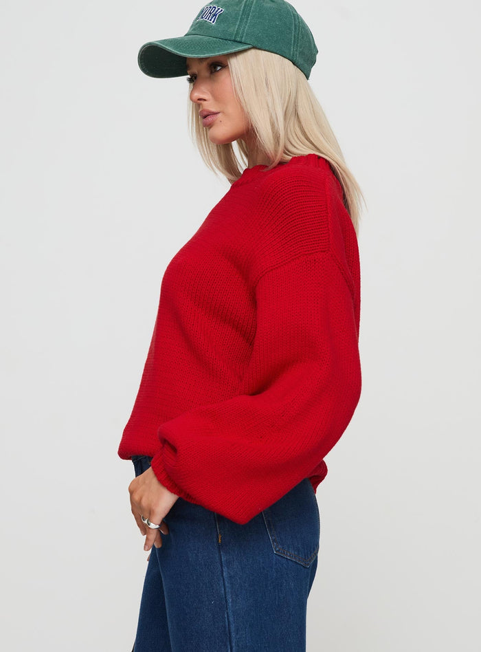 side view of model wearing Princess Polly Harmony Sweater Red
