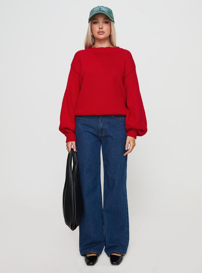 front view of model wearing Princess Polly Harmony Sweater Red