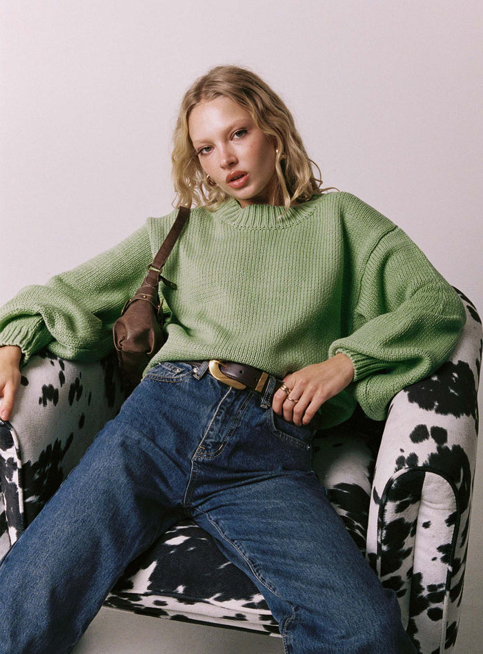 Harmony Balloon Sleeve Knit Jumper Sage