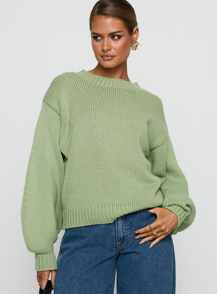 Harmony Balloon Sleeve Knit Jumper Sage