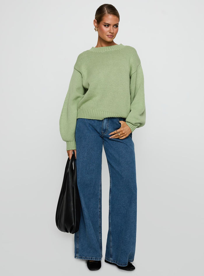 Harmony Balloon Sleeve Knit Jumper Sage