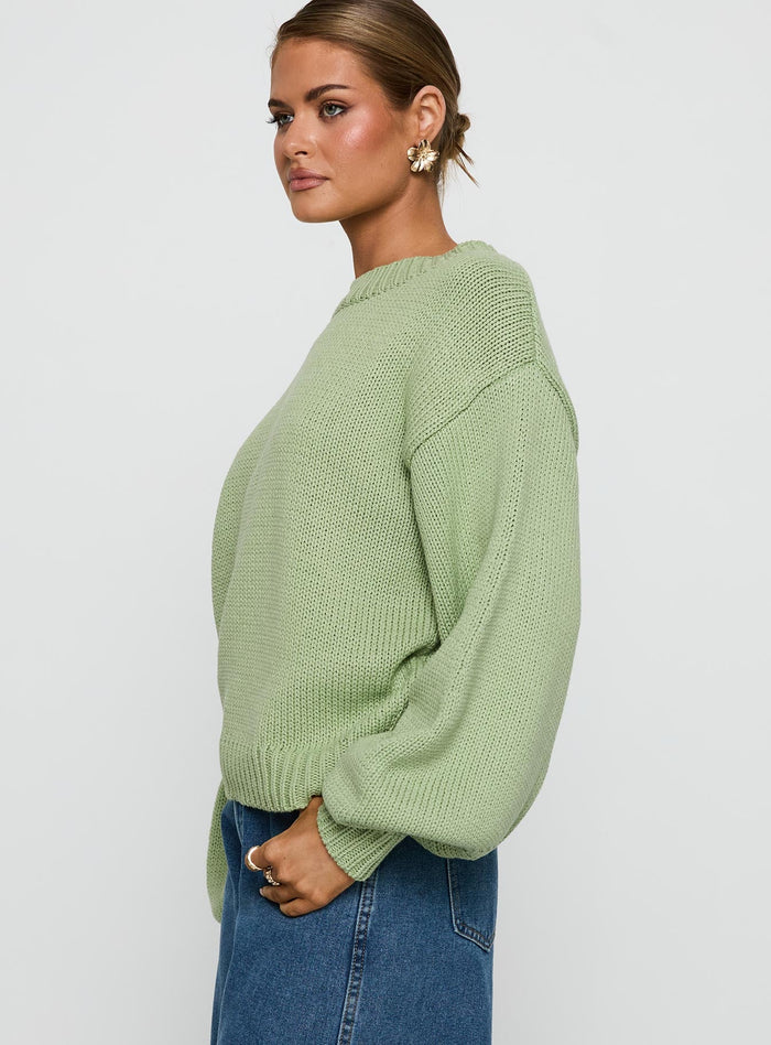 Harmony Balloon Sleeve Knit Jumper Sage