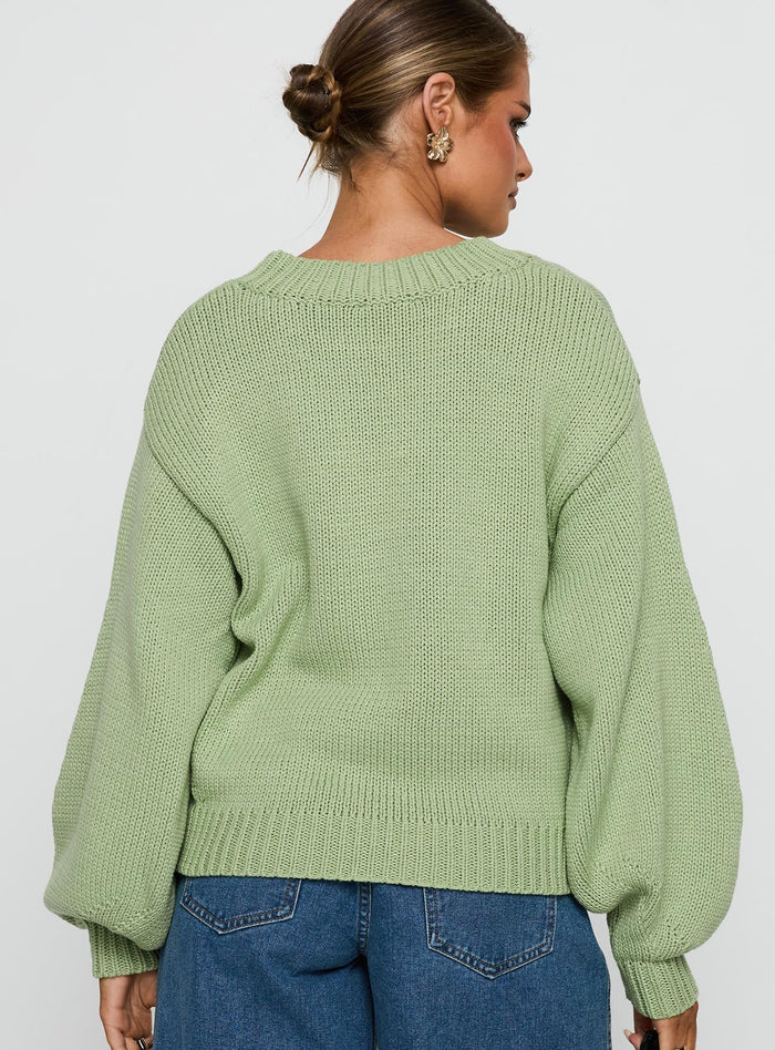 Harmony Balloon Sleeve Knit Jumper Sage