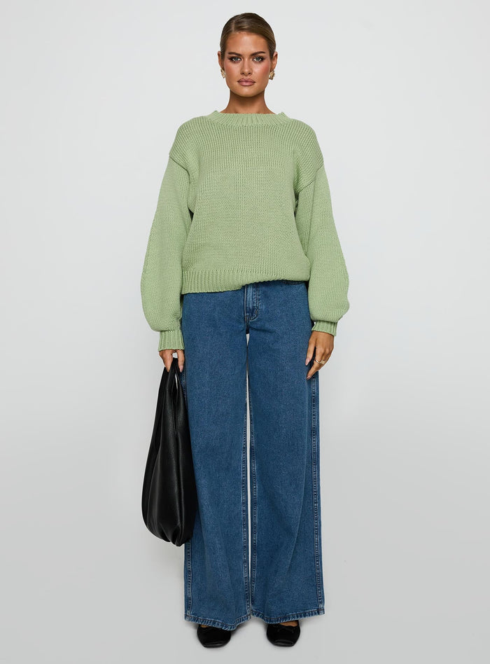 Harmony Balloon Sleeve Knit Jumper Sage
