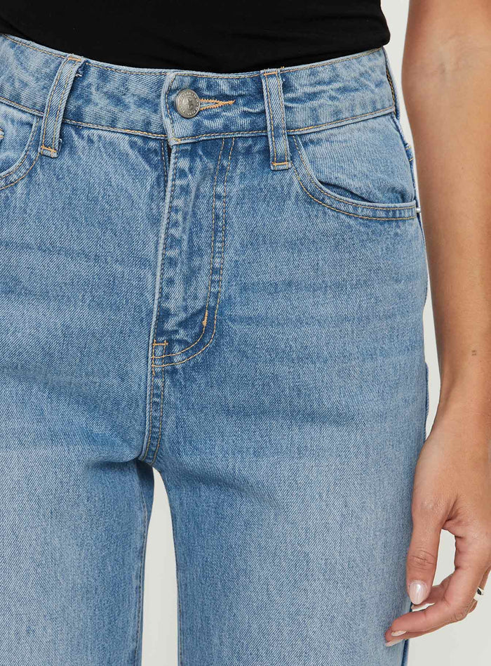 product Princess Polly Henesey Raw Hem Jeans Mid Wash High Waisted