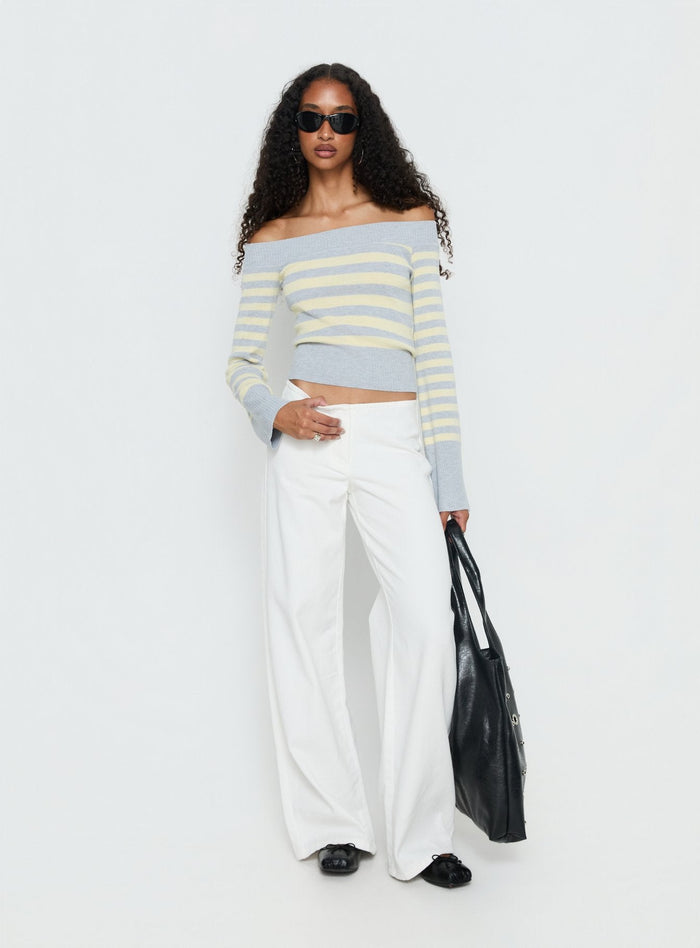 front view of model wearing Princess Polly Hereos Mid Rise Baggy Leg Jeans White Mid Rise Jeans Jeans