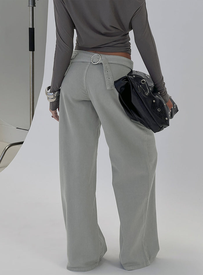 back view of model wearing Princess Polly Incognito Low Rise Wide Leg Cargo Jeans Grey Low Rise Jeans