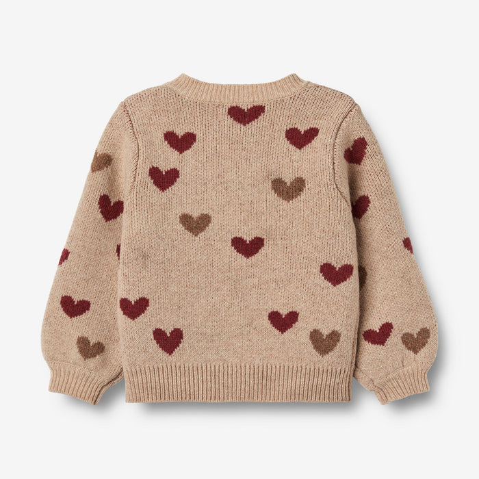 Wheat Main Jacquard Cardigan Hearts Knitted Tops 3191 offwhite