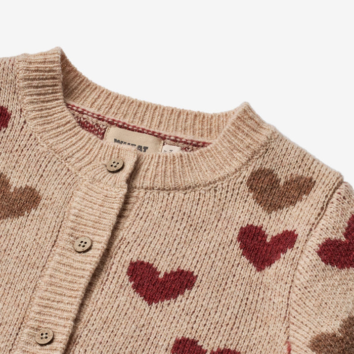Wheat Main Jacquard Cardigan Hearts Knitted Tops 3191 offwhite