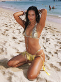 Janessa Hardware Halter Bikini Top Animal Splice