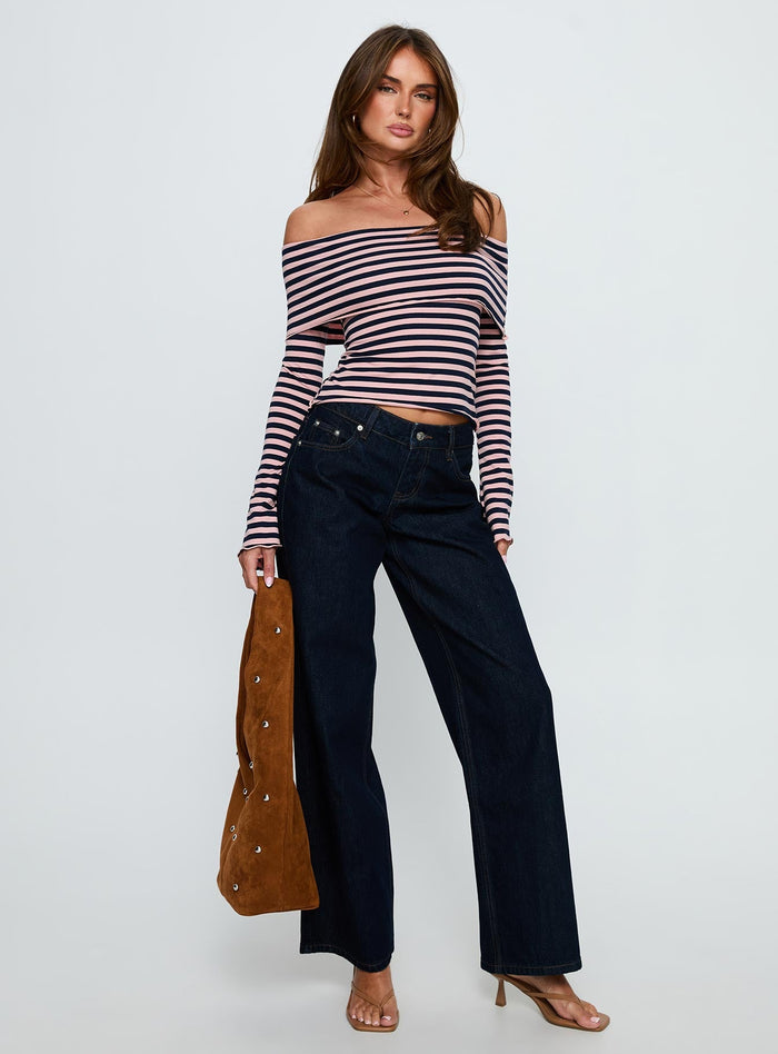 Janicia Off Shoulder Top Pink Stripe
