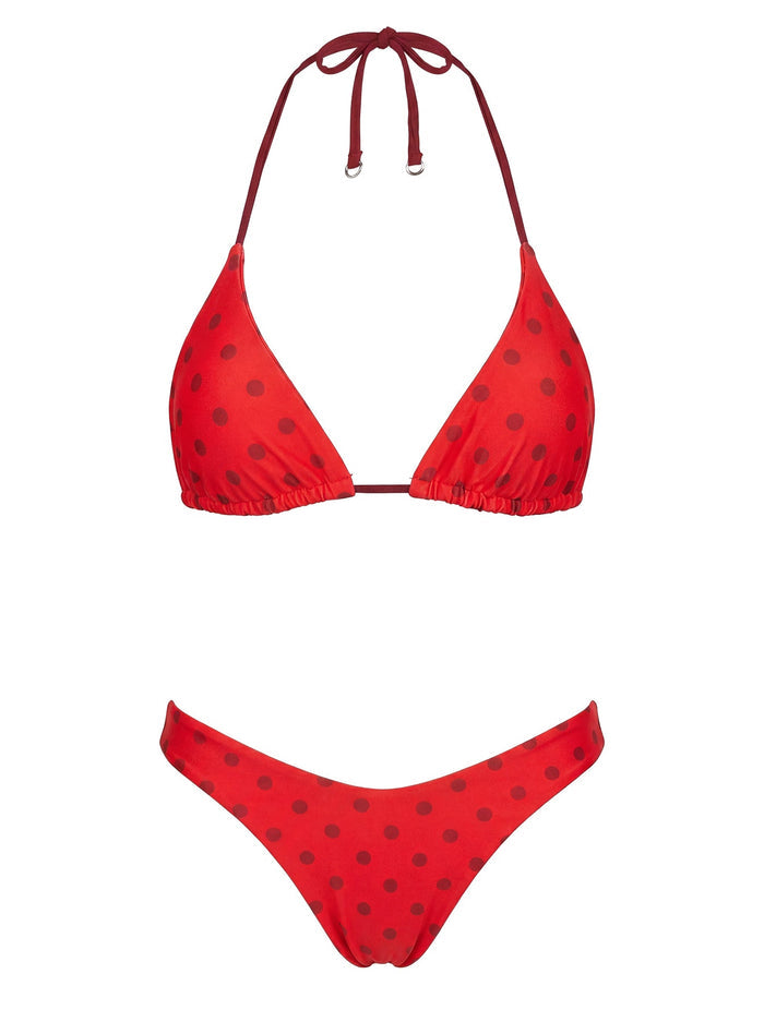 Jenner Reversible Triangle Bikini Top Red Polka
