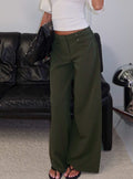 back view of model wearing Princess Polly Jette Tailored Buckle Pant Green Pinstripe High Rise Pants