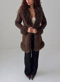 Josefina Faux Fur Detail Jacket Chocolate