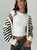 front view of model wearing Princess Polly Karlson Striped Cardigan Cream / Black cropped