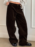side view of model wearing Princess Polly Kenza Wide Leg Corduroy Pant Brown Mid Rise Pants