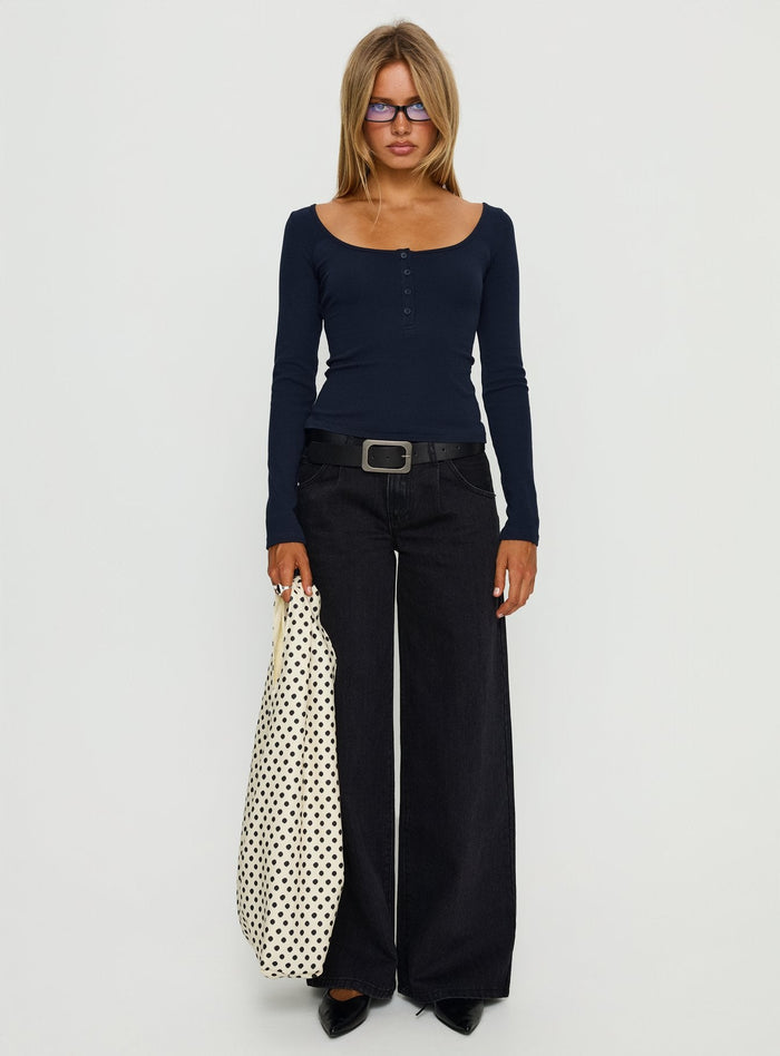 Keslie Long Sleeve Henley Top Navy